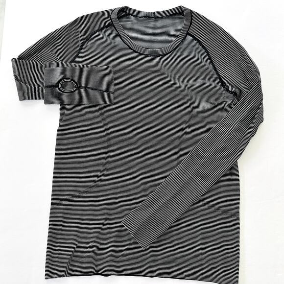 Lululemon Swiftly Tech Long Sleeve Crew 12 *Original Fit Black White Stripe - Picture 2 of 5